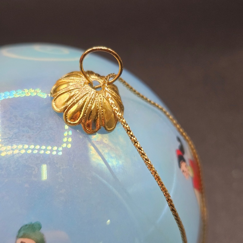 Vintage 2002 Pier 1 Hand Painted Glass Ice Skating Ornament Li Bien Style Blue - Picture 8 of 10